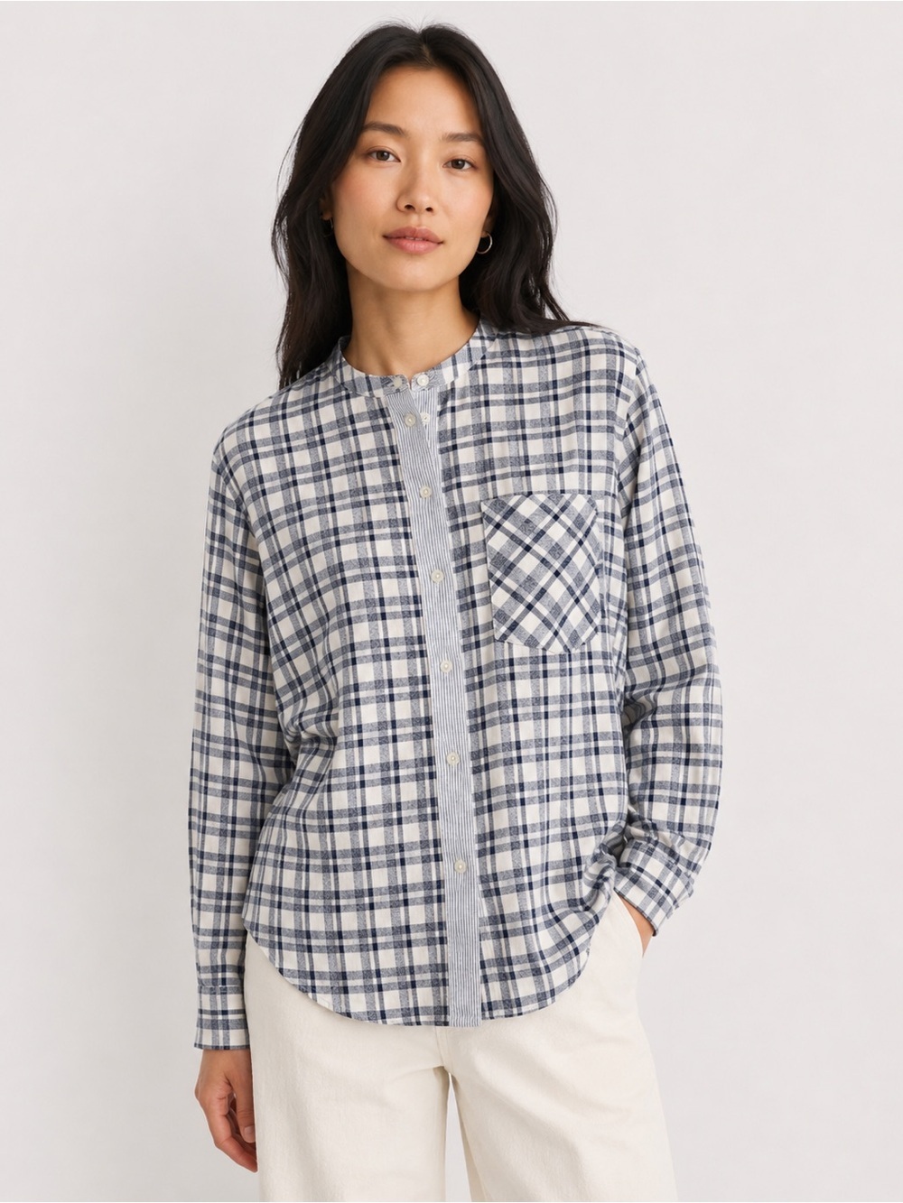Madewell Blue & White Plaid Button Front Shirt